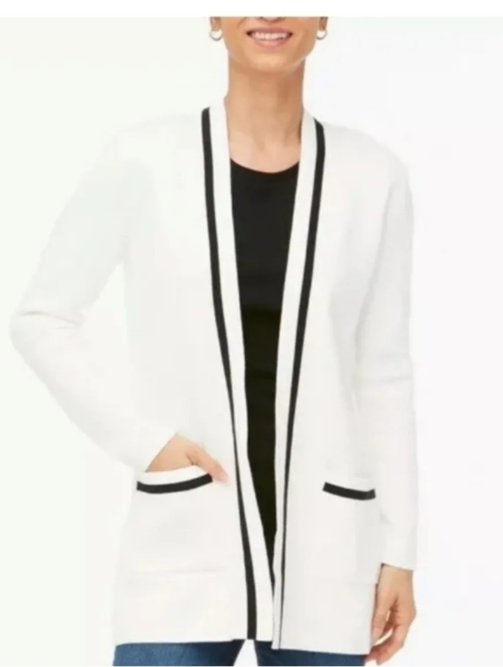 J. Crew Tipped Open Front Cardigan Size M 100% Cotton Like New!
